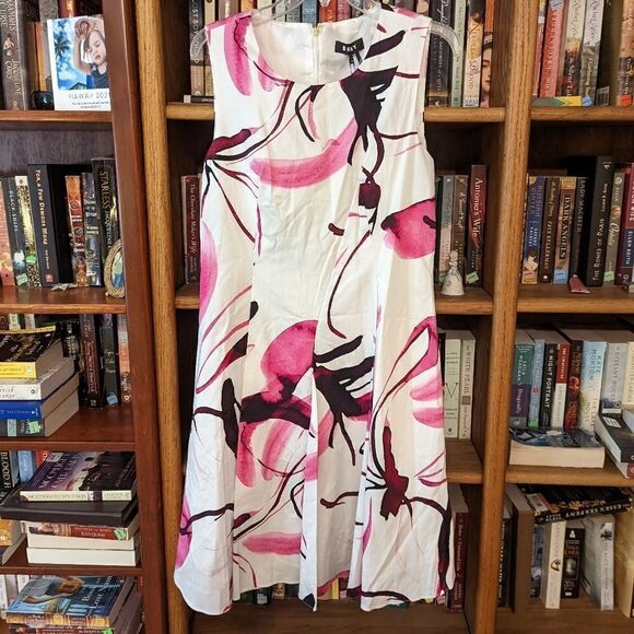 DKNY white with pink flowers a line dress nwt - Picture 1 of 7